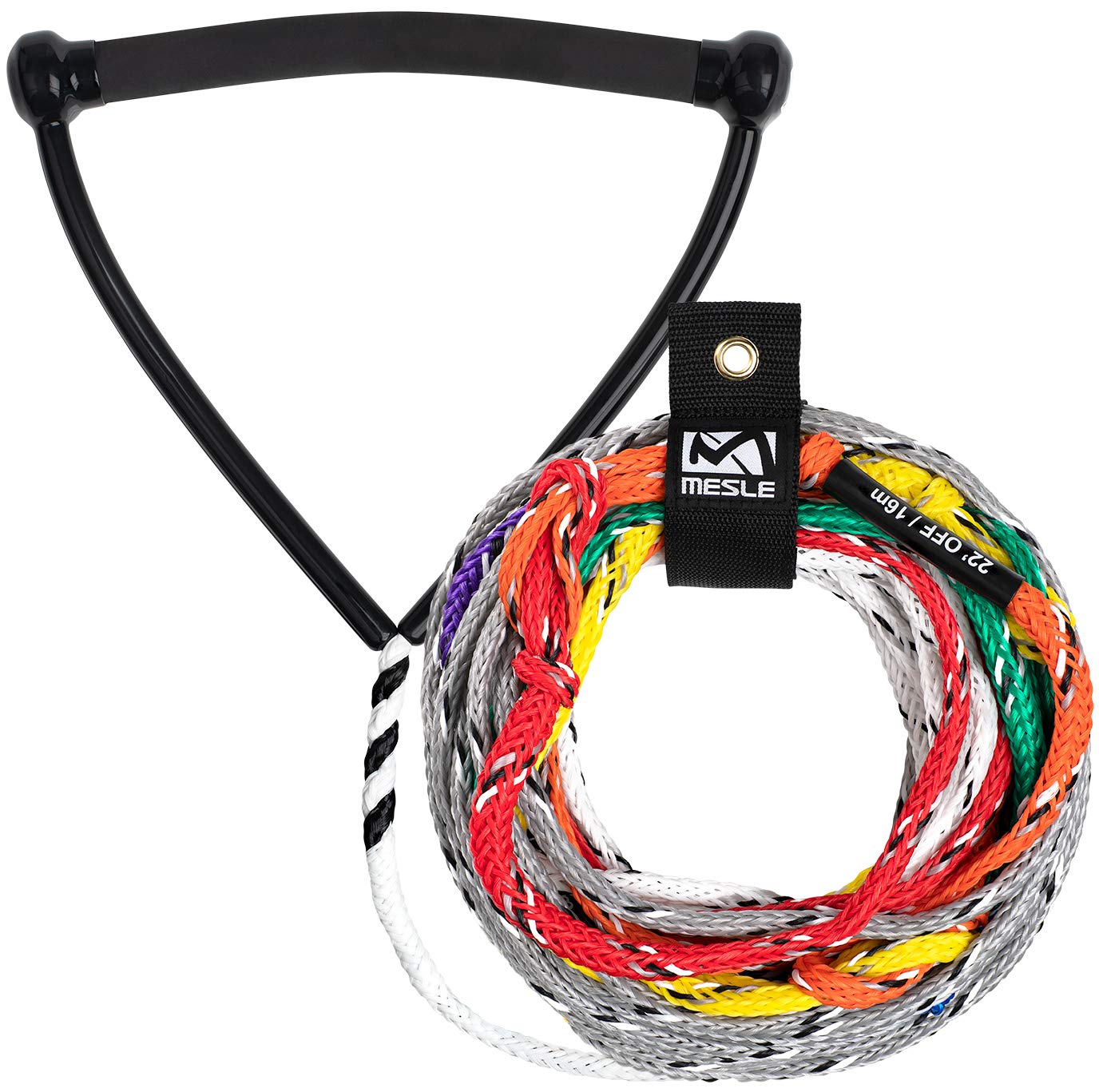 MESLE Mono Wasserski Leine Pro Slalom 75' 8-Loop, Monoski Seil mit Gummi Griff, Länge 10,75 m - 23 m, Längenmarkierungen, 8 Sektionen, 12"-13'' Hantel, mit Rope Keeper