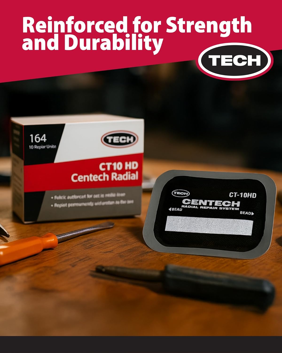 CT-10HD Centech Radial Tire Repair Patch | Heavy-Duty Fabric Reinforced | Size 2-1/2" x 3-1/4" (65mm x 80mm), Box of 10