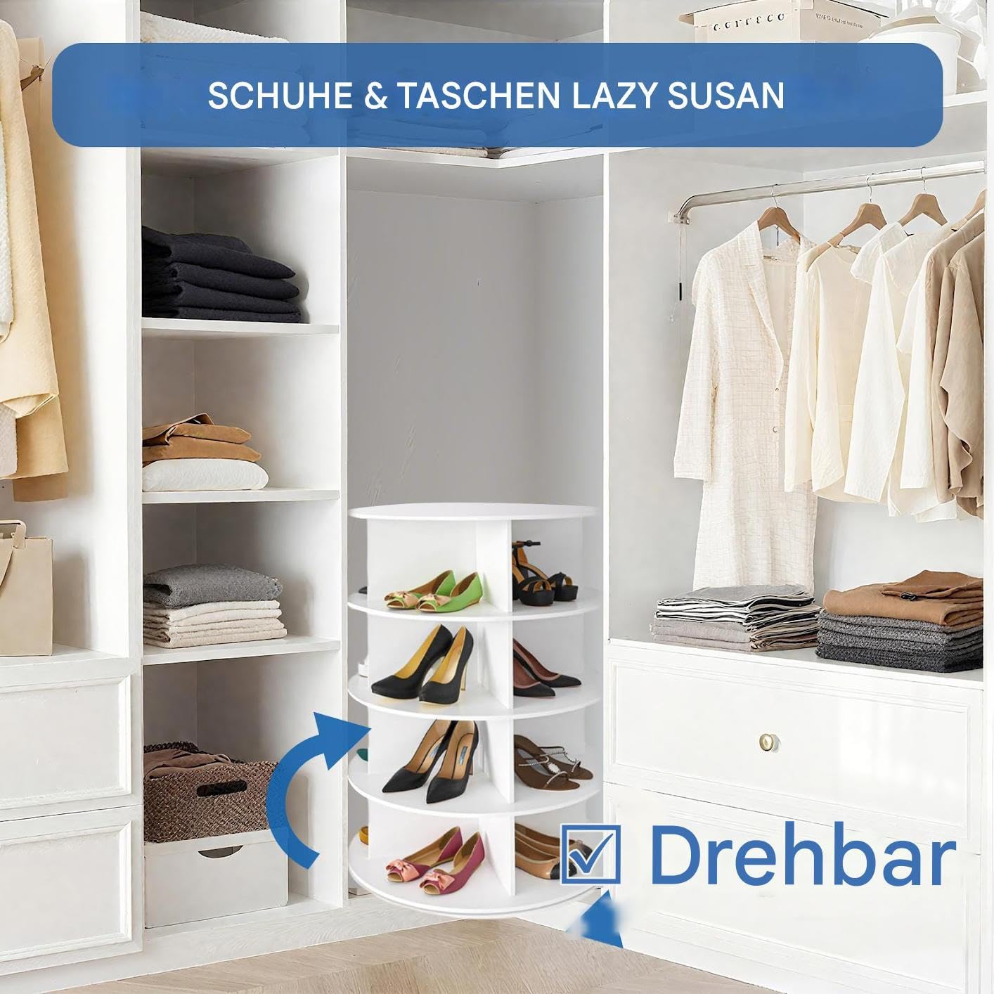 Drehbarer Schuhregalturm 4 Ebenen 360 Grad Lazy Susan Schuhdisplay Schrankorganisation