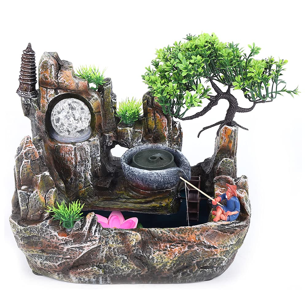 Zimmerbrunnen für den Innenbereich, Desktop-Brunnen, Desktop Brunnen für die Schreibtischdekoration, mit LED Kristallkugel, Wasserfall, Brunnen, Desktop-Ornament, für Büro, Haushalt