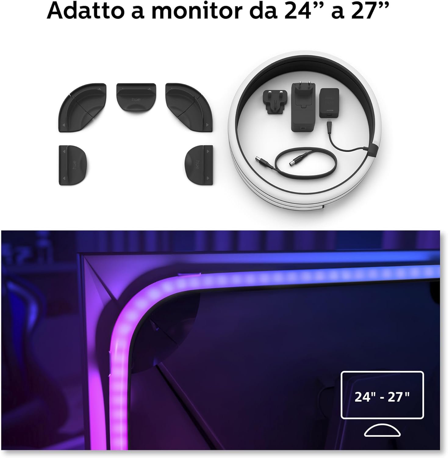 Philips Hue Play, Lightstrip Gradient per Pc, 24-27", 18W 24-27" Lightstrip Pc - Immagine 3