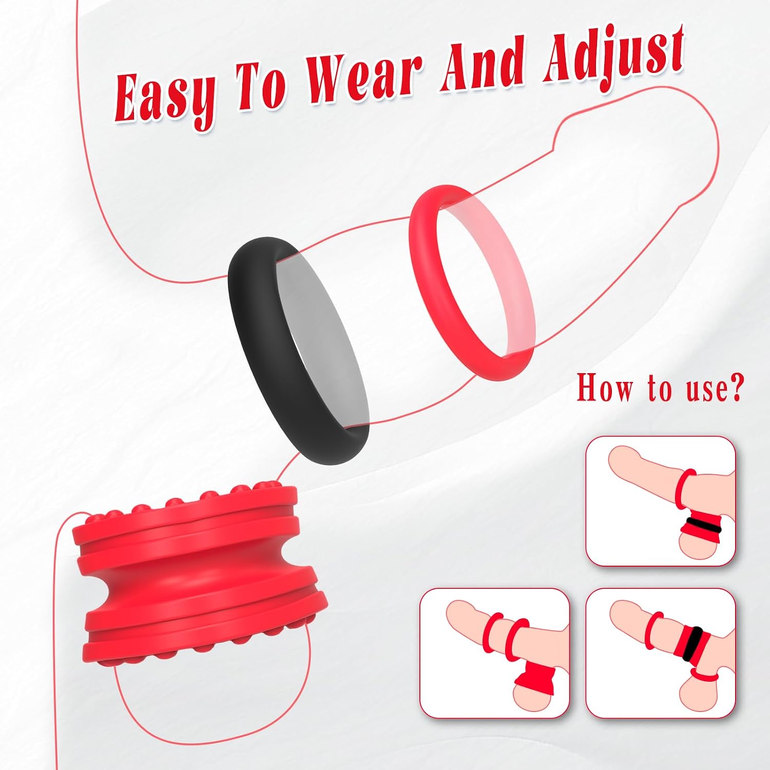 Cock Ring Penis Ring Testicle Stretcher Toys - Irlnccop Adult Sex Toys for Men with 8 Different Sizes, Silicone Male Sex Toys for Erection Enhancing, Ball Stretcher Ring with Dual Reinforcement