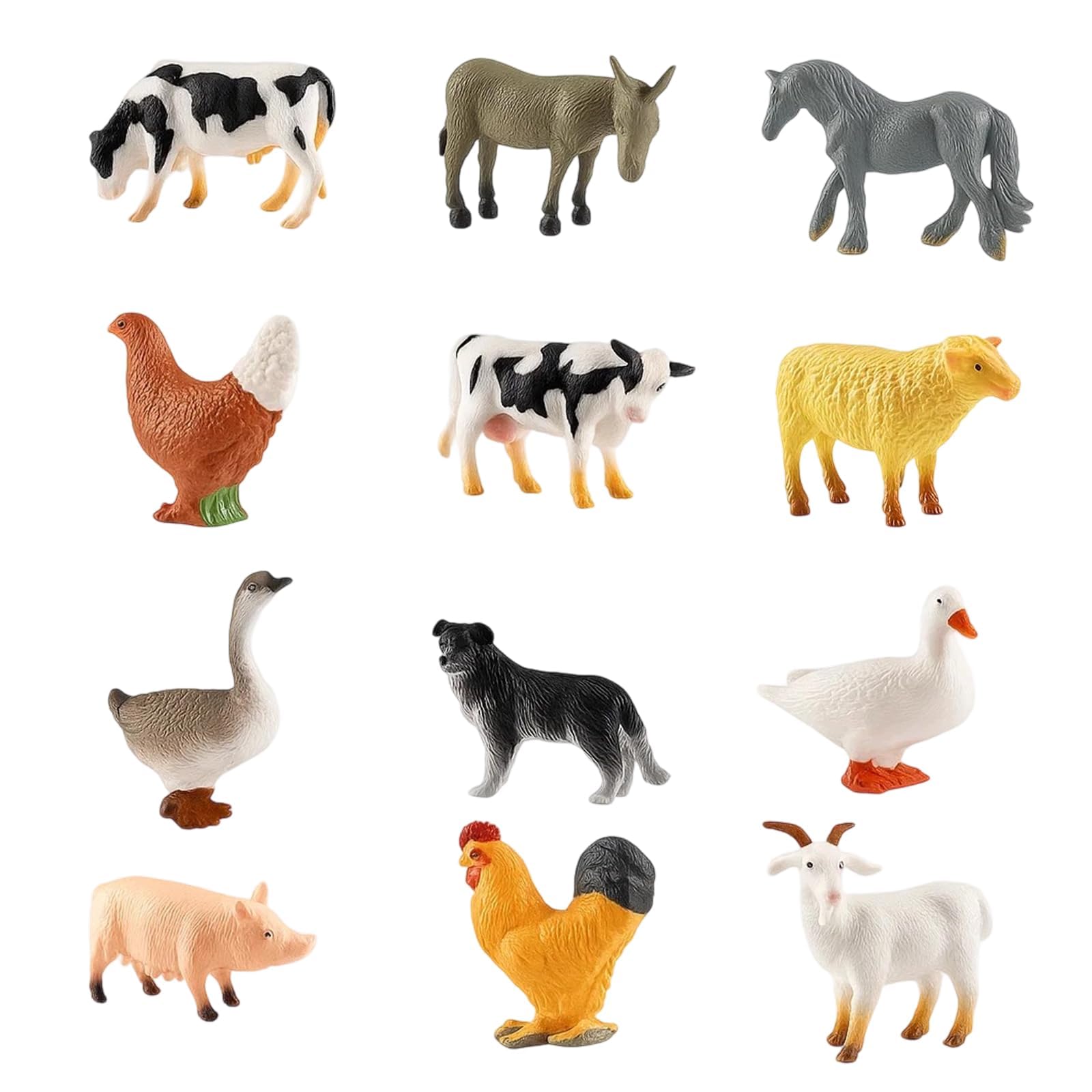 QyueQyat Farm Animals, 12 Piece Animal Model Toys Set, Realistic Farm Animal Figures, Educational Learning Toys, Durable Plastic Farm Animals for Play and Display