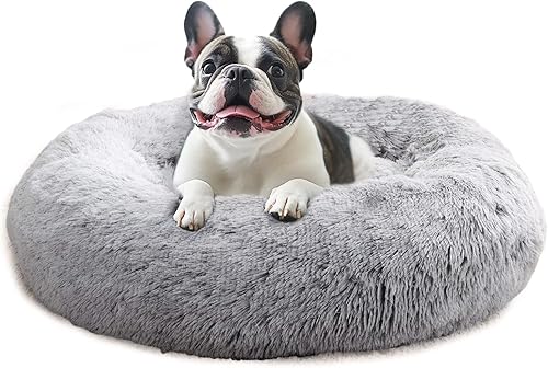 JOLLYVOGUE - Cama mediana calmante para perros y gatos, antiansiedad, tipo dona, base antideslizante, afelpada, de pelo sintético, lavable a disponible en Yaxa Colombia