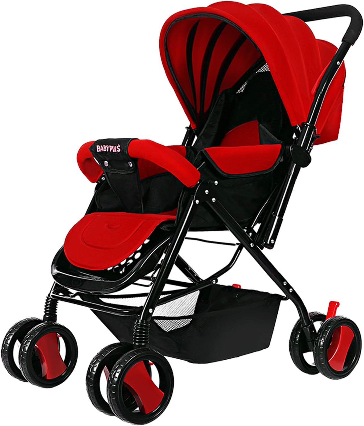 BABY PLUS adjustable stroller, lightweight & foldable/compact & reversible handlebar/safety belt/wheels with suspension/reclining position/portable and flexible/unisex/ 6 to 36 months/wine red