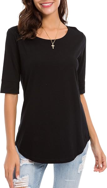 Womens Elbow Length Sleeve Tops 