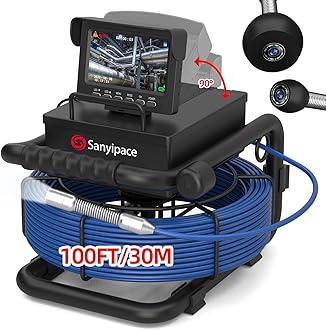 Sanyipace Sewer Camera 100FT/30M, 5600mAh Battery, 0.67in/17mm Pipe Inspection with Light, DVR & Audio Recorder, 4.3" Screen, 8 LEDs, 1000TVL Plumbing Snake, Included 16GB Card