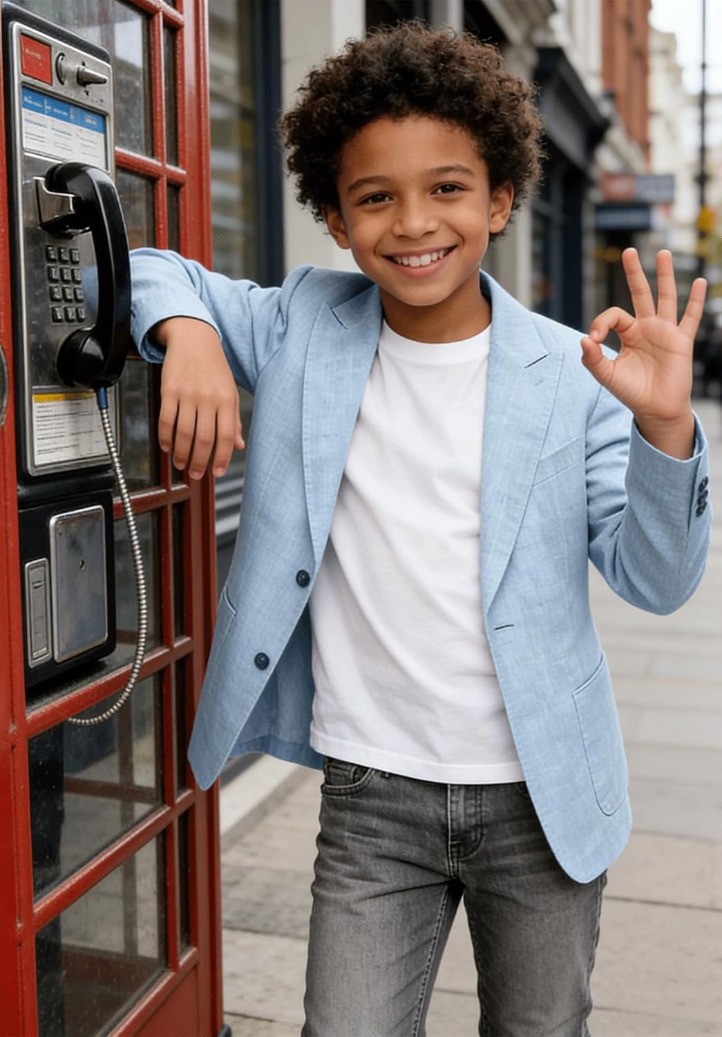Blazer for Boys Size 12 Lightweight Linen Suit Jacket for Kids Summer Beach Wedding Sky Blue Formal Blazer with Pockets