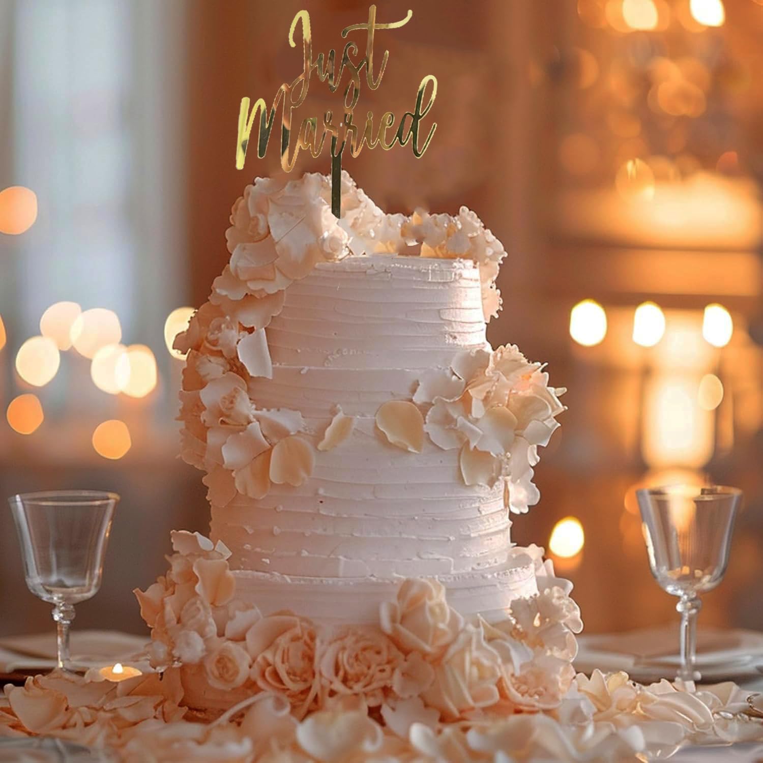 Just Married Wedding Cake Topper, Gold Acrylic, Wedding/Marriage