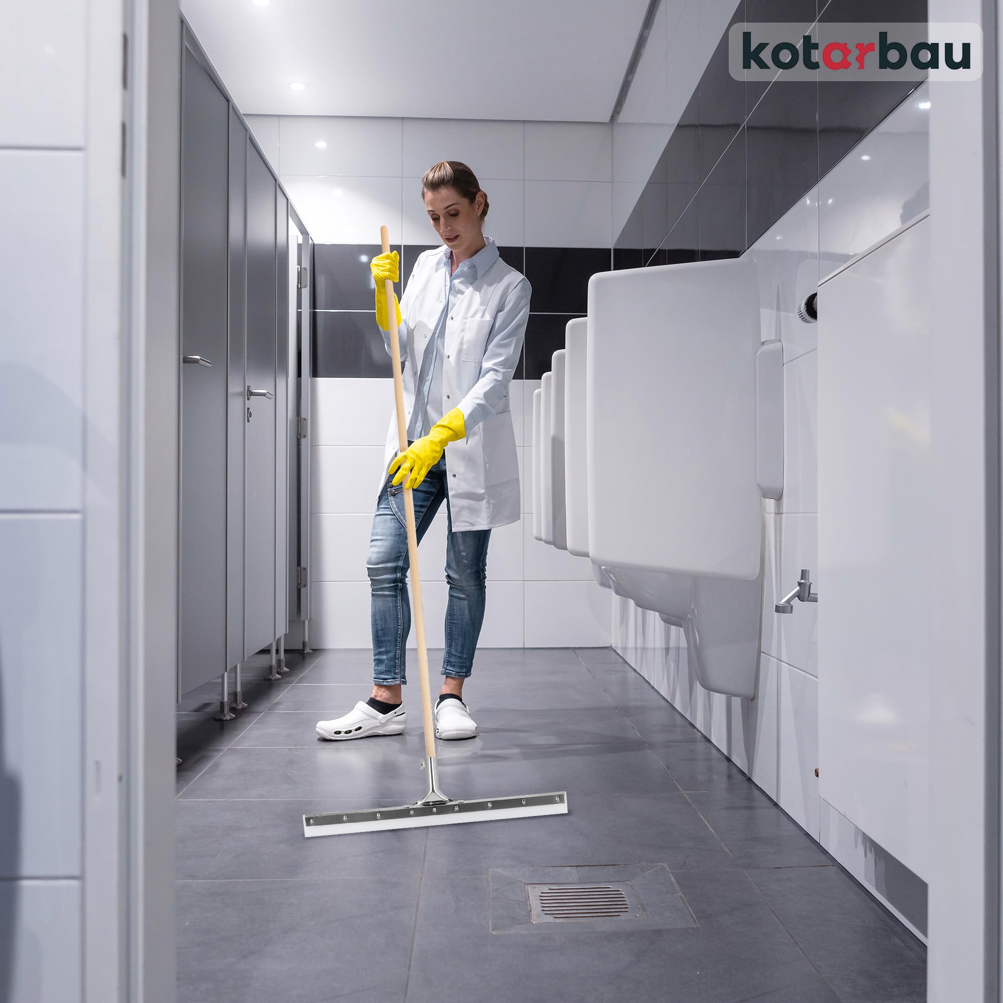 KOTARBAU® Ściągacz Silikonowy - 59 CM - Ściągaczka do Wody - Guma do Ściągania Wody z Podłogi Posadzki - Metalowa - Trzonek Drewniany - 150 CM