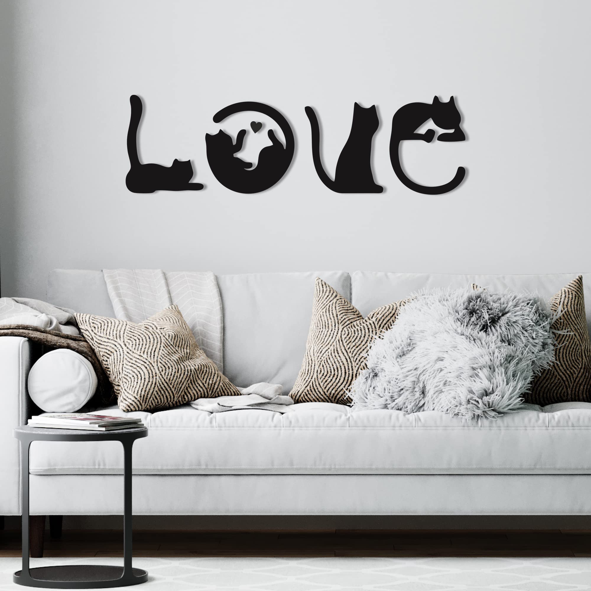 4 piezas de decoración de pared de gato negro, arte de pared con temática de amor para sala de estar, dormitorio, cocina, decoración de pared de madera para amantes de los gatos 9