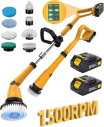 Qimedo Limpiador eléctrico giratorio de 1500 RPM con dos baterías Q2 Pro, limpiador de ducha inalámbrico a batería, limpiador eléctrico de piso de