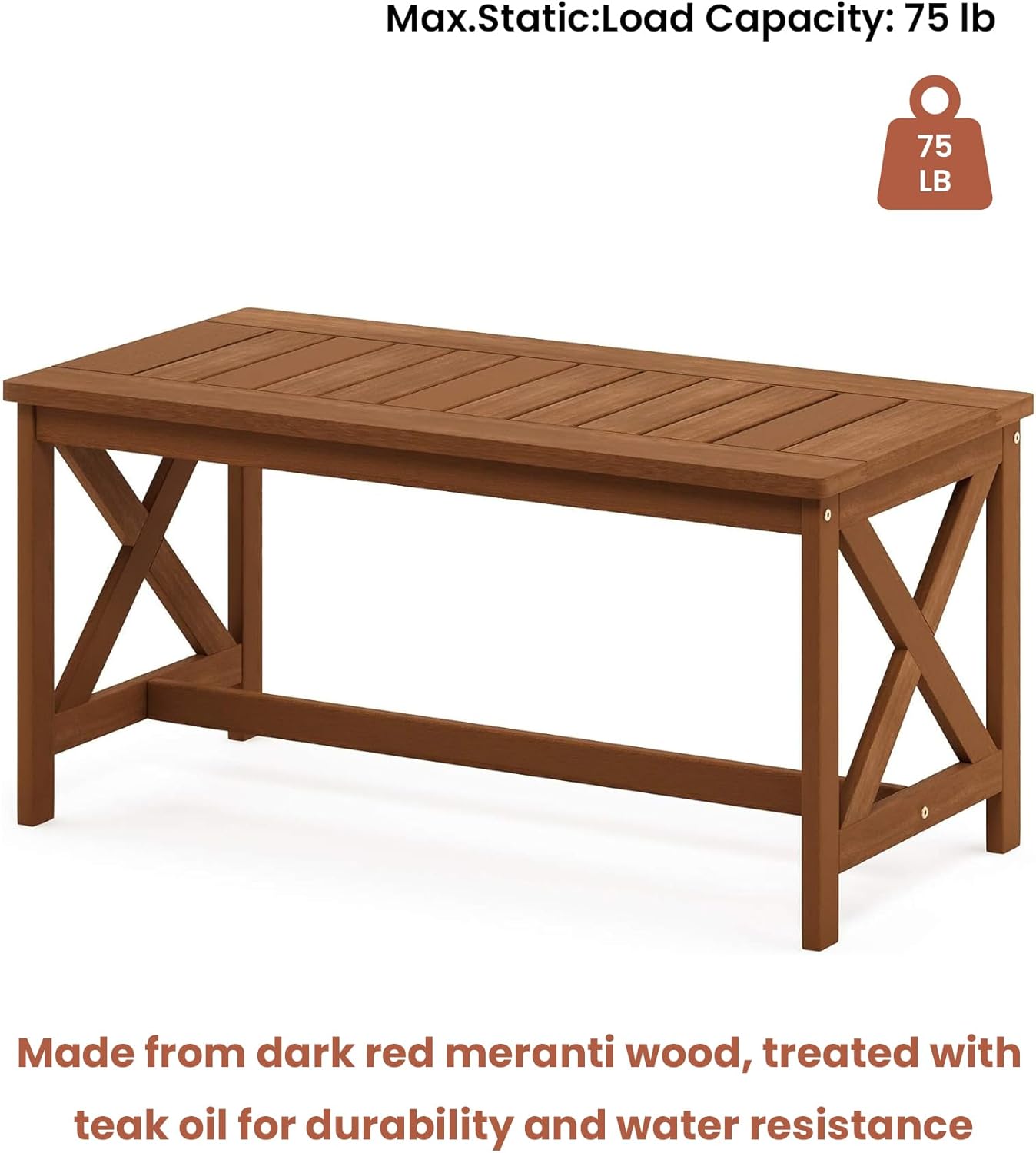 Outdoor Rectangle Coffee Table, Weather Resistant Patio Coffee Table for Garden, Balcony, Poolside, X-Leg