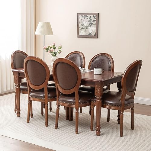 Miniatura 2 de JKGHK - Sillas de comedor, sillas de cocina de madera, silla lateral tapizada de cuero para habitación con respaldo redondo, juego de sillas de sala