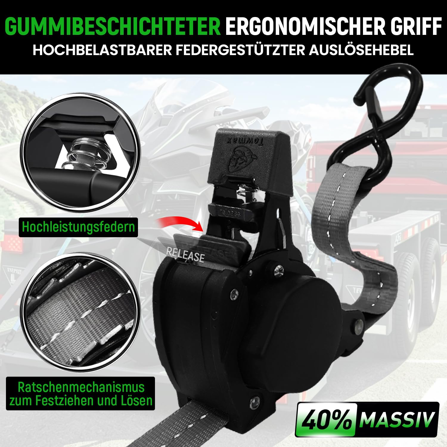 Automatik Spanngurt, 3,6m x 25mm Automatik Zurrgurt mit S Haken | 800kg Bruchlast Einziehbare Spanngurte, Selbstaufrollende Spanngurte für Motorrad, Kajak, LKW und Anhänger (Grau, 4 Stück)