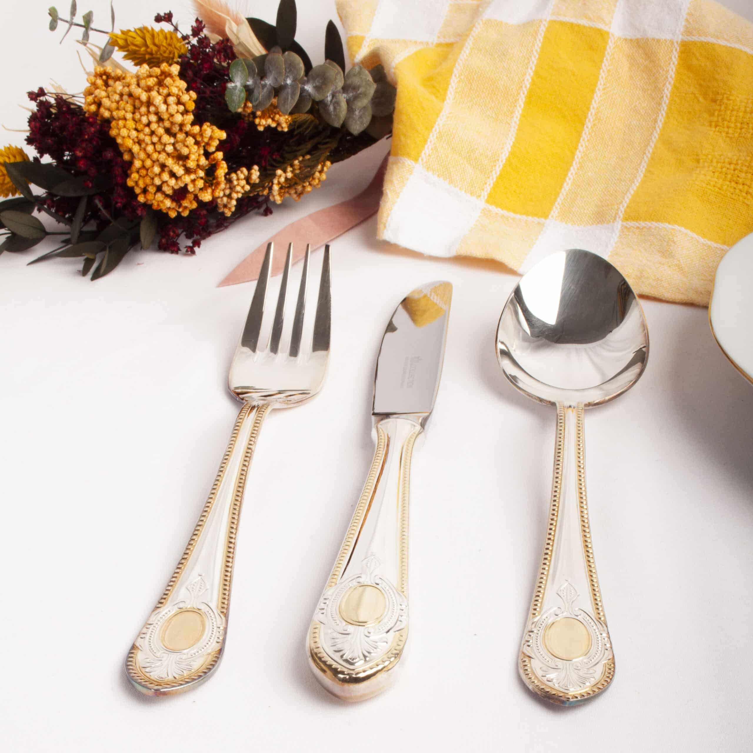 Cubertería de Lujo Toscana Royal (18 Piezas), Acero Inoxidable 18/10 Plata y Oro, Juego de Cubiertos para 6 Personas, Set Elegante para Bodas, Navidad, Celebraciones y Regalos