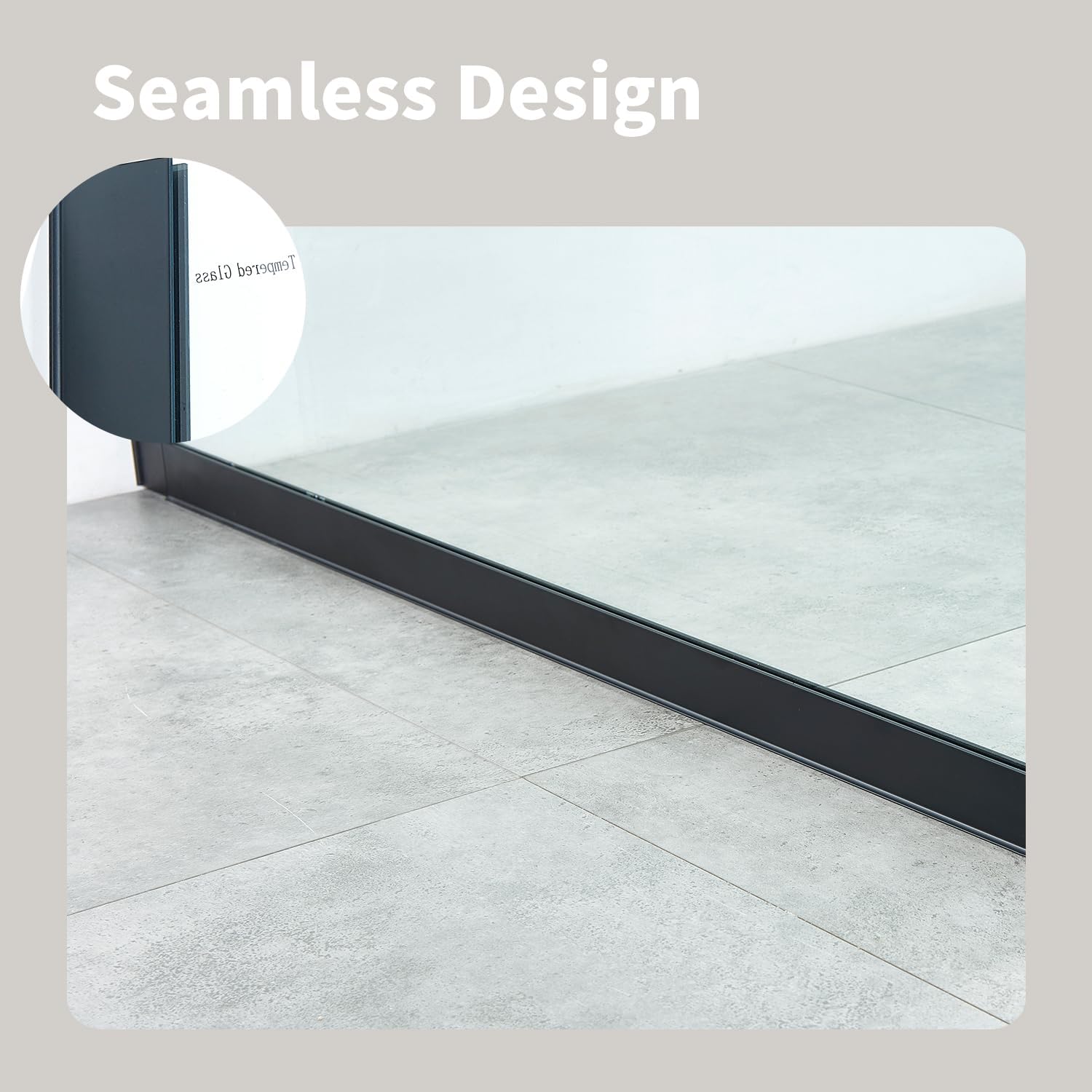 Shower Screen 36" x 76" Half Frameless Shower Wall Panel, Tempered Glass 3/8 inch, Easy to clean Coating, Fixed Glass Shower Door with Hardware (Matte Black)