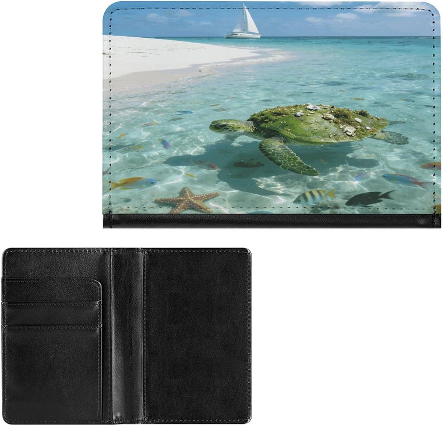 The Fun of Turtles on The Shallow Beach Passport Holder Cover Wallet RFID Blocking Leather Passport Wallet Passport Cover Passport Protector Credit Card Hold Travel Accessories image 2