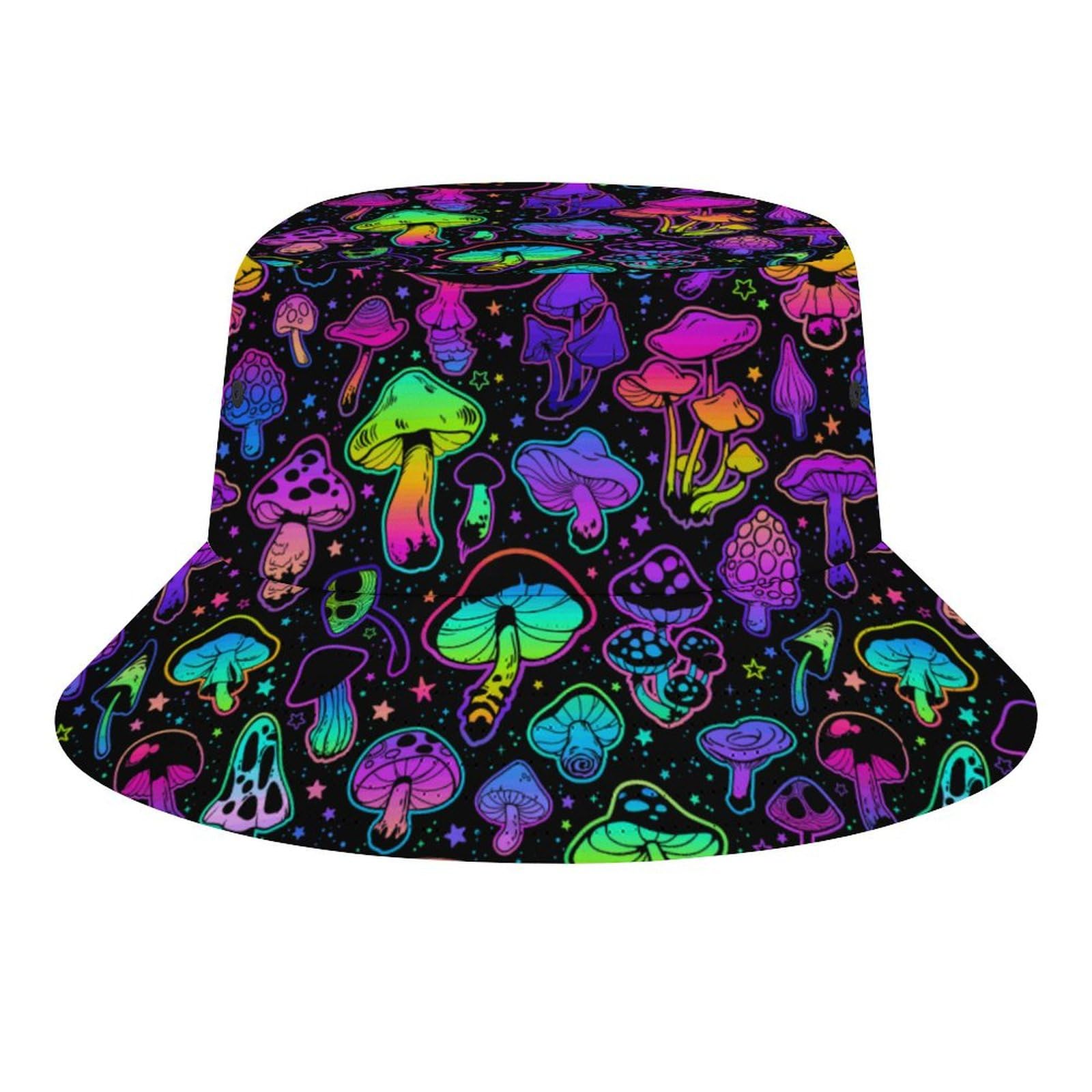 Fabretto Unisex Style 1 Psychedelic Hippie Mushrooms 60S Bucket Hat For Women Men Packable Fisherman Hat Sun Cap Travel Outdoor Beach Caps
