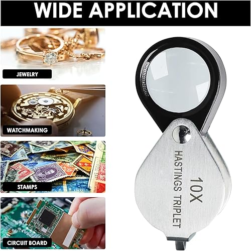 Miniatura 2 de Jewelers - Lupa de lupa 10 trillizos Hasting de 0.630 in (0.63 pulgadas) de vidrio óptico brillante lente transparente de acero inoxidable mini lupa