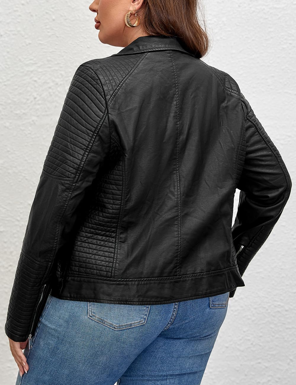 Geschallino Veste en Cuir PU Grande Taille pour Femme Courte Automne Moto Manteau avec Poches (XL-5XL)