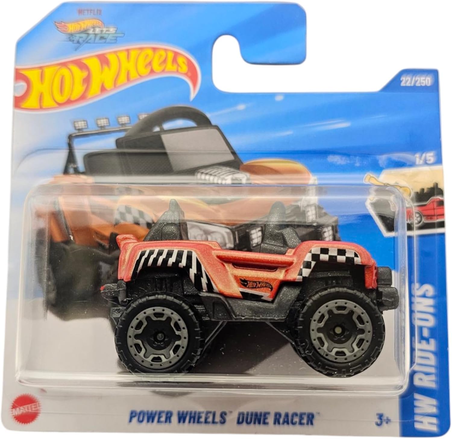 Hot Wheels Power Wheels Dune Racer, Orange and Black, Die-Cast Model Car, 22/250