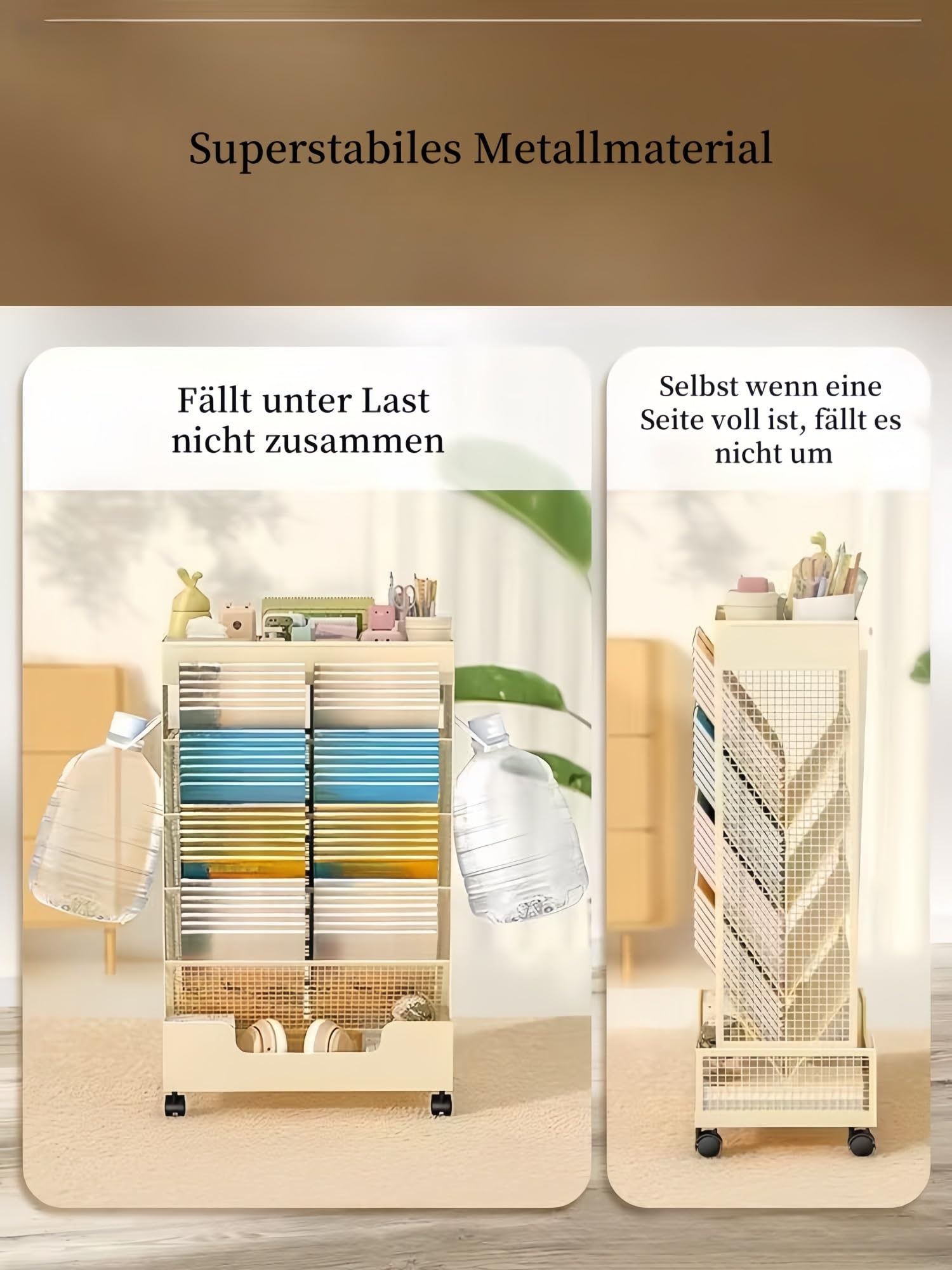 Mobiler Bücherregalwagen mit Rädern, stabil, 41.2x18.3x68.6cm, für Wohnzimmer, Büro