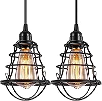INNOCCY Industrial Edison Cage Pendant Lights, Vintage Adjustable E26/E27 Hanging Fixtures for Kitchen Dining - 2 Pack Metal Lamp