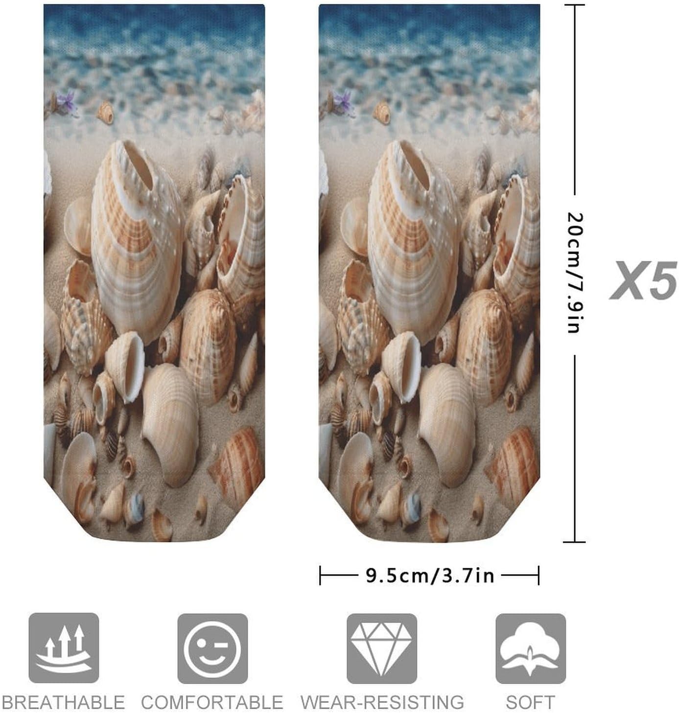 Seashells by The Seashore Ankle Socks for Men Women 5 Pairs