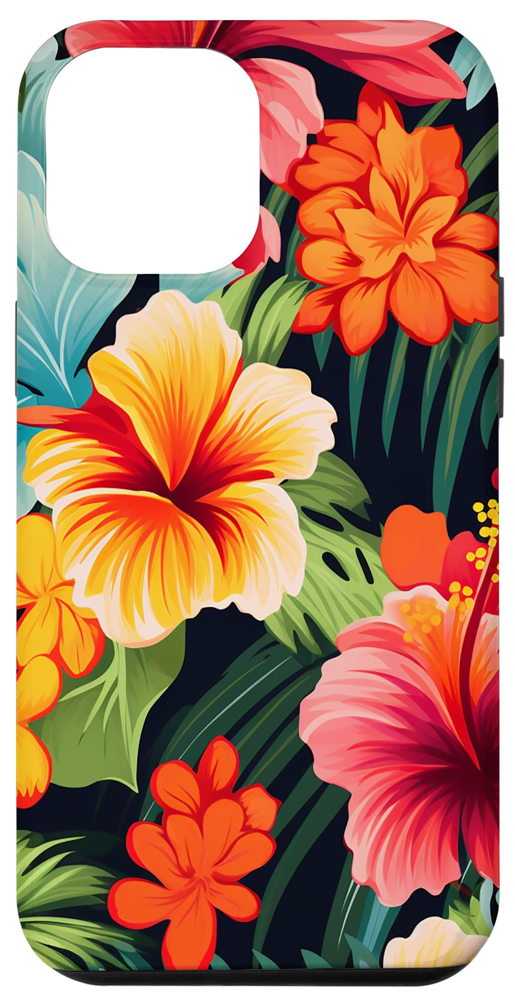 iPhone 14 Plus Colorful Flower Pattern Hawaii Hibiscus Tropical Floral Case