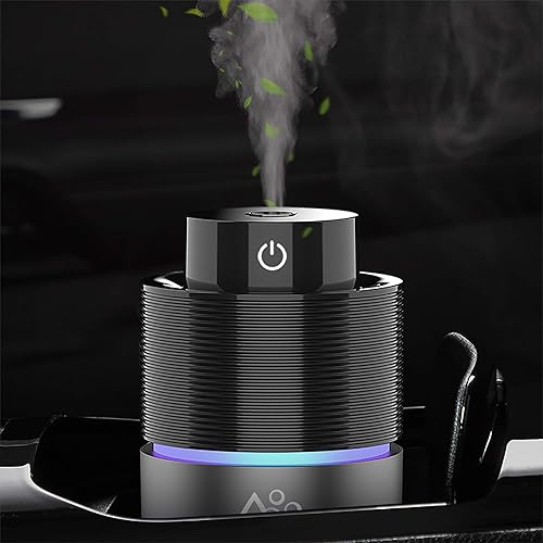 Car Diffuser Essential Oil Diffusers: YJY USB Aromatherapy Humidifiers Portable Fit Cup Holder - 200ml Timer 7 Hours Auto Shut-Off 7 Colors Night Light, Grey Black