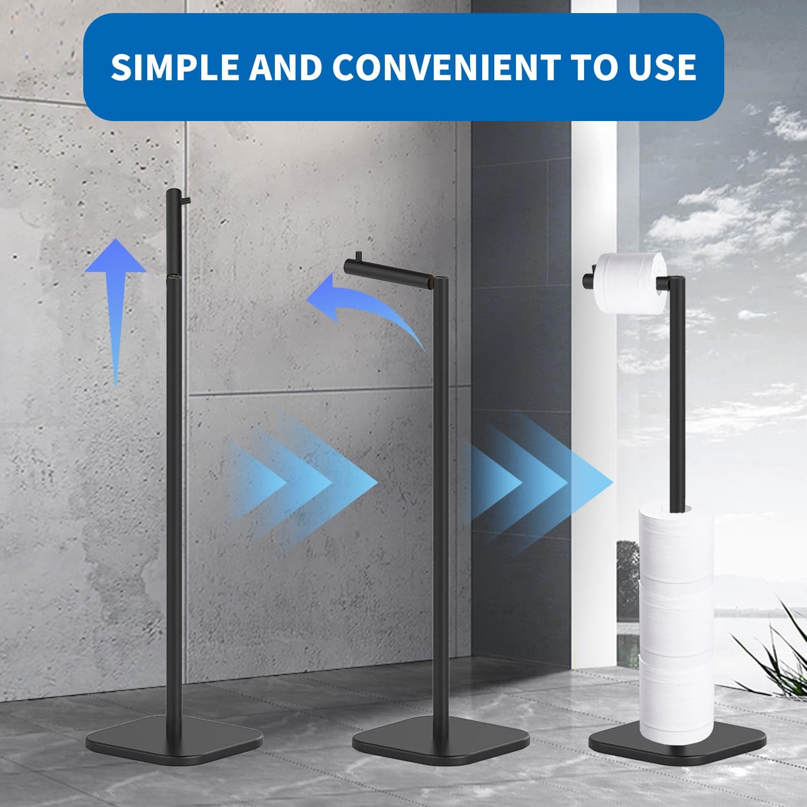 Toilet Roll Holder Free Standing with Heavy Duty Base, Stainless Steel Toilet Roll Holder for 6 Rolls, Stylish Chrome Finish - Image 4