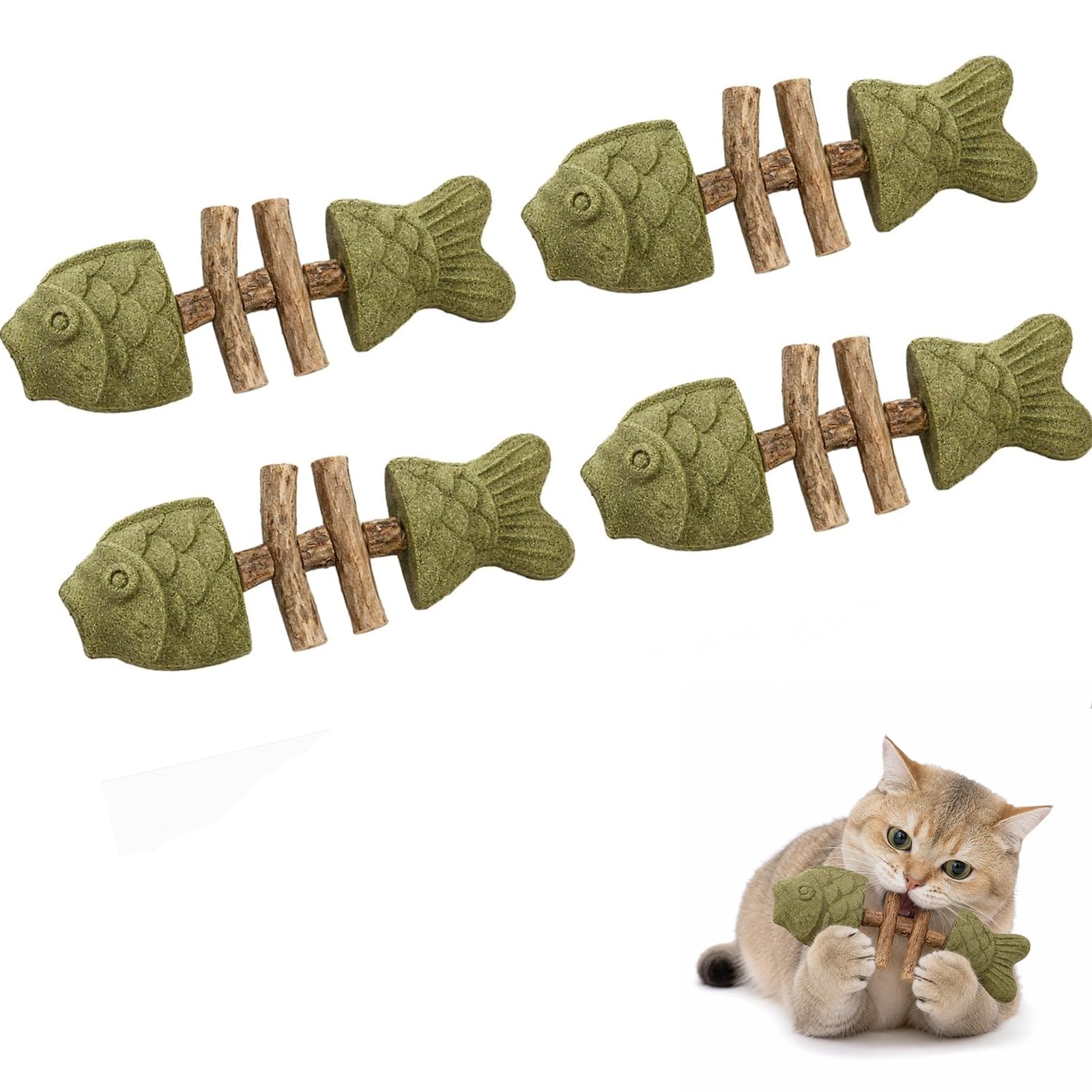 Catnip & Silvervine Chew,Silvervine Cat Toy,Natural Catnips & Silvervines Teeth Cleaning Stick,Fish Bone Shaped Chewing,Fix Cat Dental Health (Catnip Flavor,4 pc)