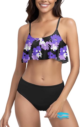 Period Swimwear Ruffle Two Piece Bikini Set Flounce Top Swimsuit Women
