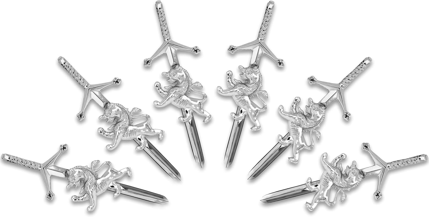 DSS KILTS Scottish Kilt Pins – Pack of 6 Highland Brooches for Men – Thistle, Celtic, Clan Designs with Locking Back