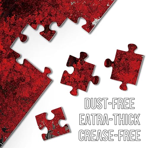 Miniatura 4 de Scarlet Solitude - Rompecabezas clásicos para adultos de 1000 piezas, rompecabezas de puente blanco y negro y árbol rojo, rompecabezas de arte de