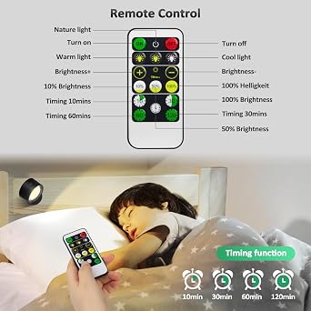 Lightbiz LED Wall Mounted Lights 2 Pcs with Remote, Wall Sconces Lamp 3000mAh Rechargeable Battery Operated, 3 Color Temperatures & Dimmable Magnetic 360 Rotation Cordless Light for Bedroom Bedside