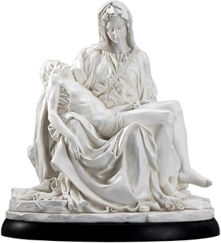 Pietta Statue - Michelangelo Pieta Replica Sculpture - Hand Painted Antique White Jesus and Madonna 10" Renaissance Home Decor Collection