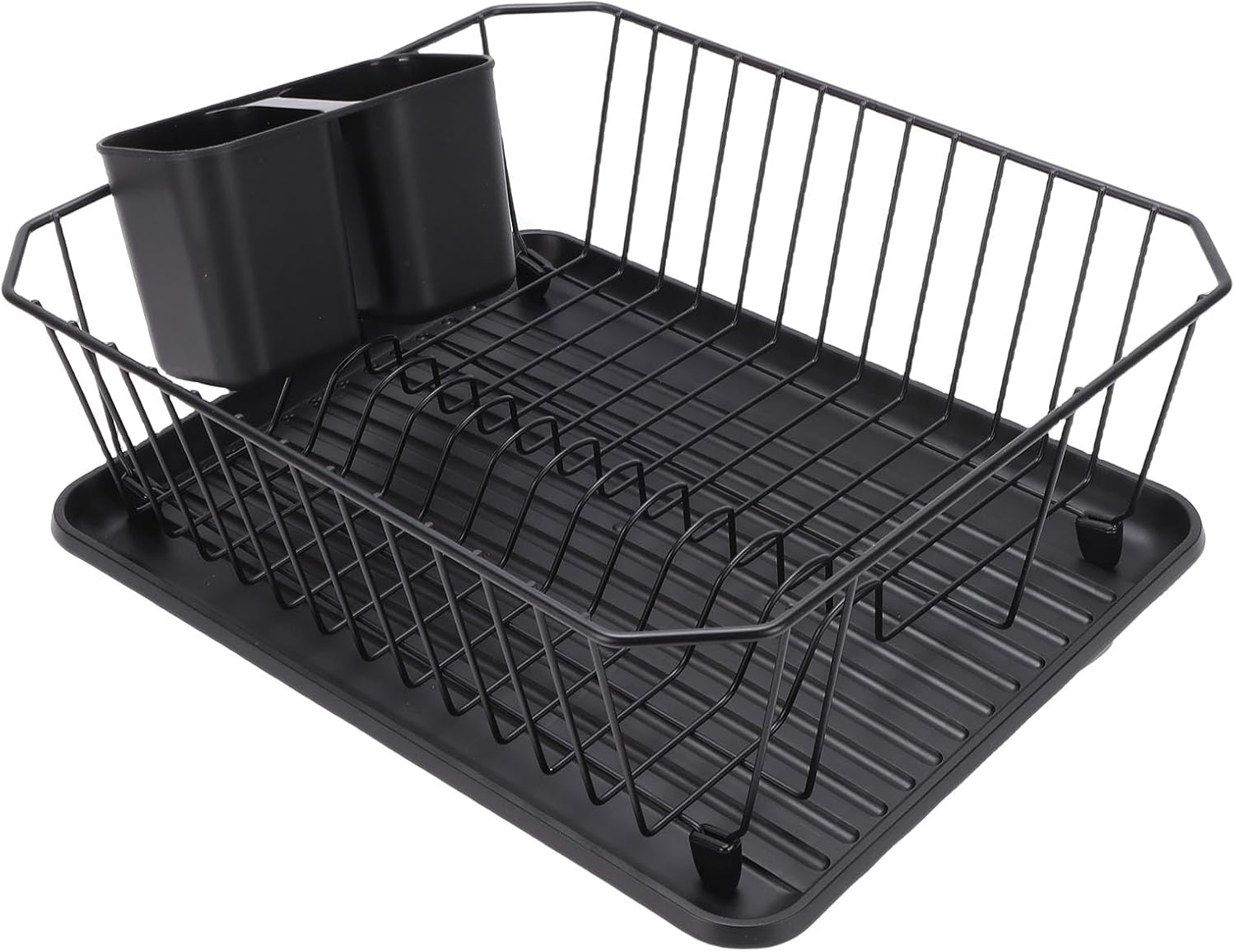 Dish Drying Rack Iron Dish Drainer Rack with Utensil Holder for Kitchen Counter Sink Spoons and Forks (Black)