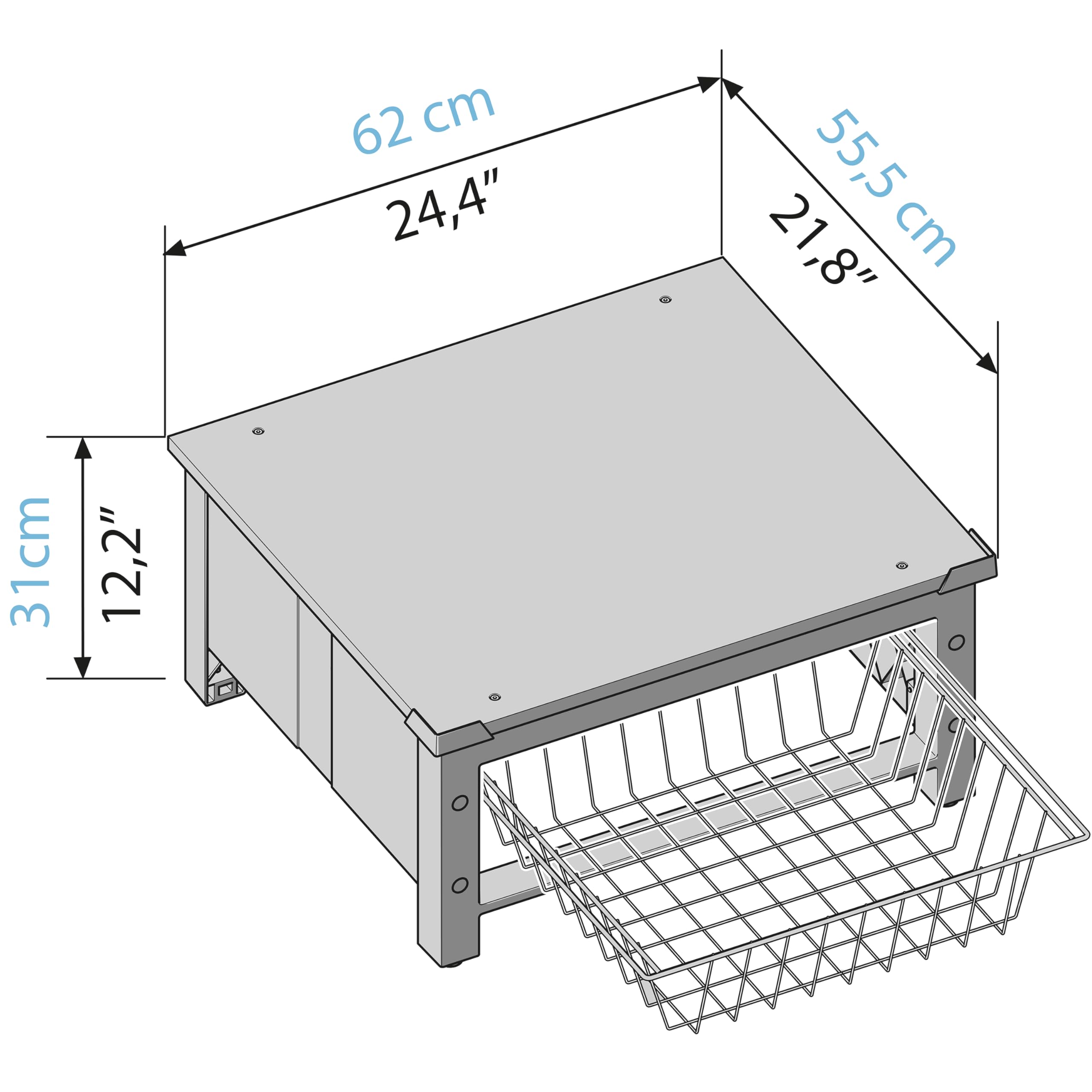 Meliconi Base Space Basket Socle Surélevé Lave-Linge Sèche-Linge Panier Coulissant 32 L 250 kg Blanc 62 x 56 x 25 cm