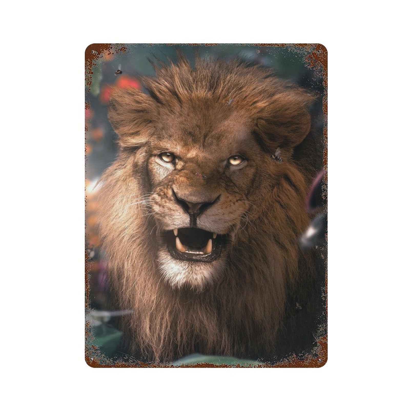 Wild Lion Rusty Metal Tin Sign 15.7"x11.8", Ideal for Pub, Kitchen And Man Cave Decor