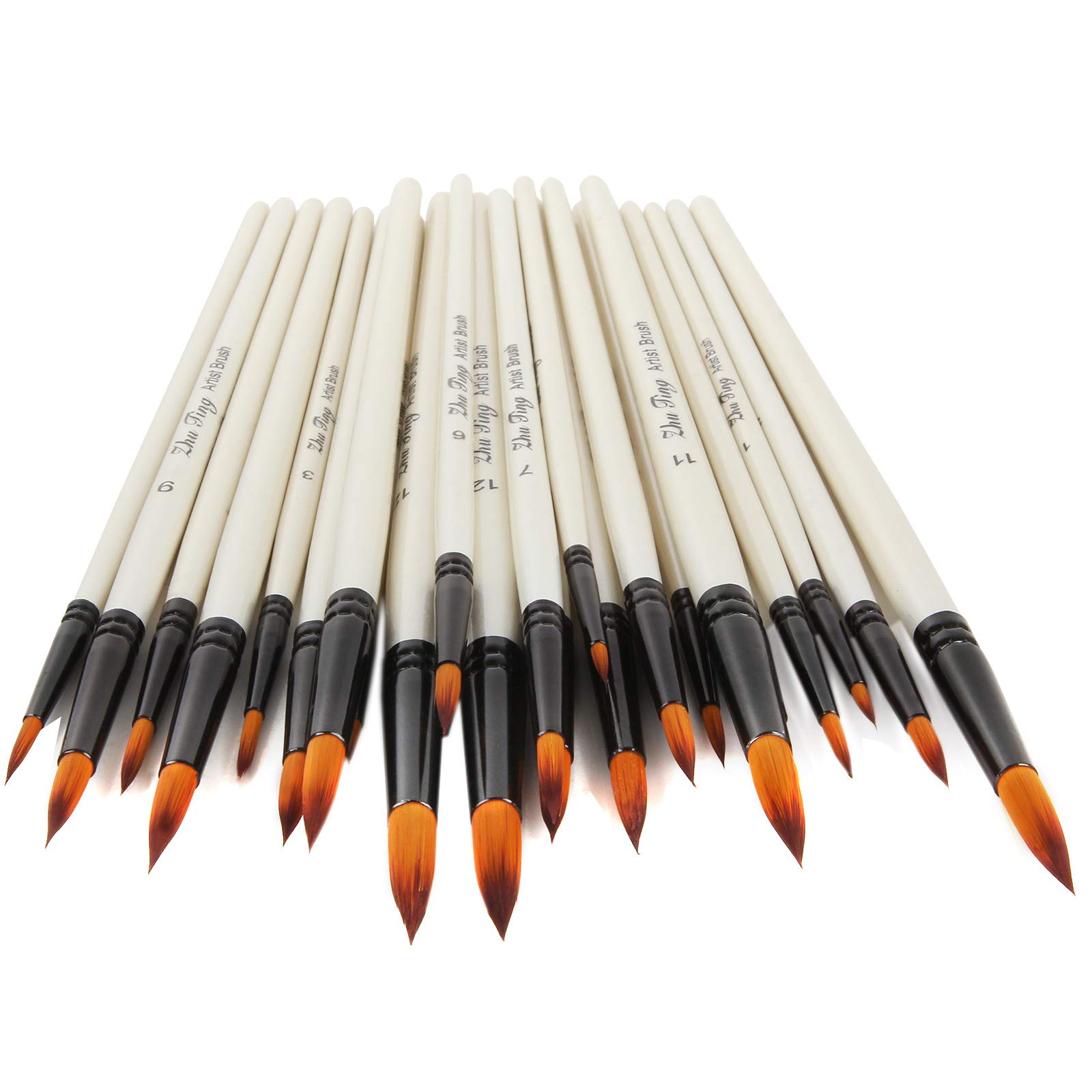 Lot de 60 pinceaux ronds en poils de nylon pour peinture à l'huile, acrylique, aquarelle, gouache, artisanat, peinture sur toile, céramique, argile, bois et modèle - Blanc