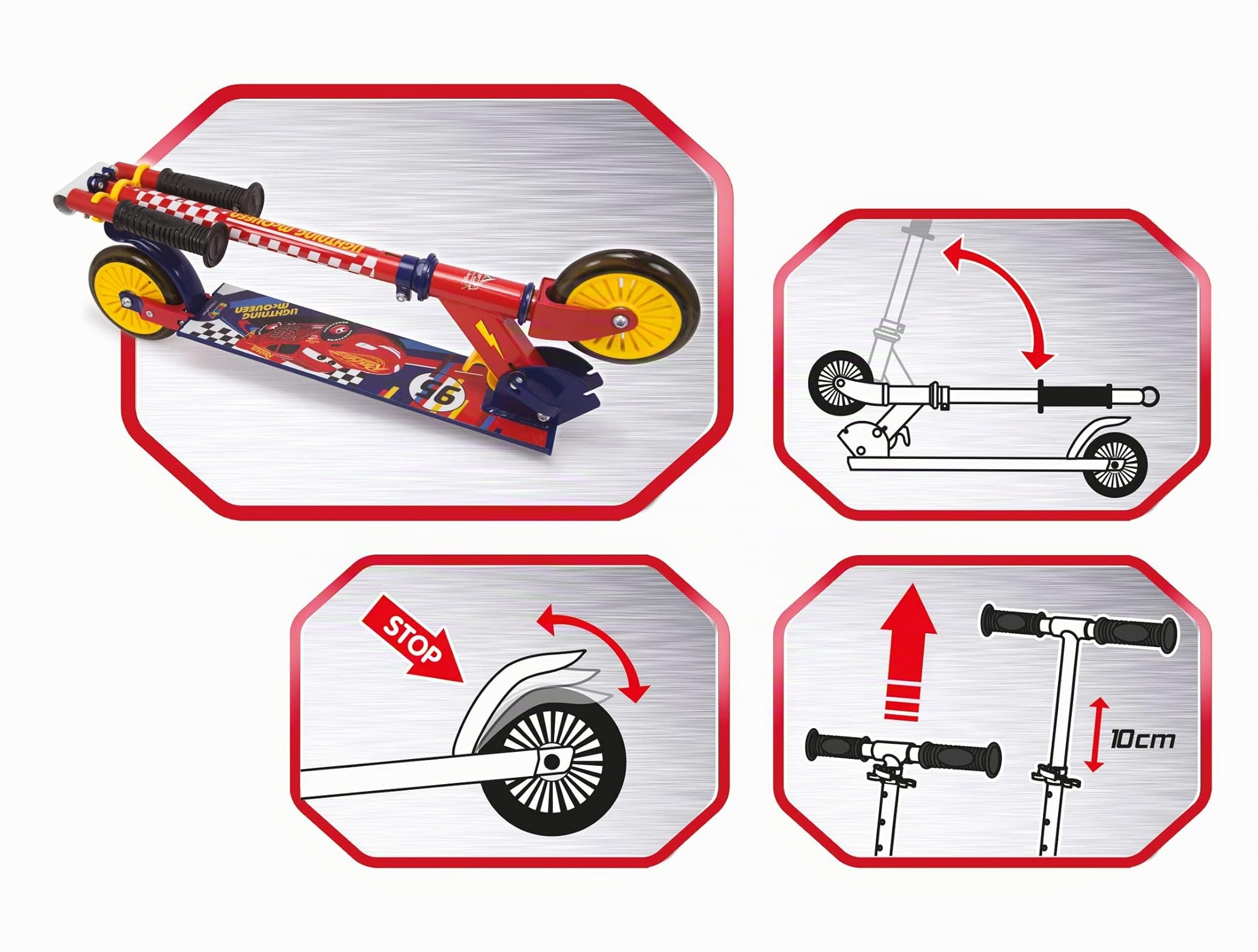 Smoby - Monopattino 2 Ruote Disney Cars, 7600750337, + 5 anni, con struttura in metallo