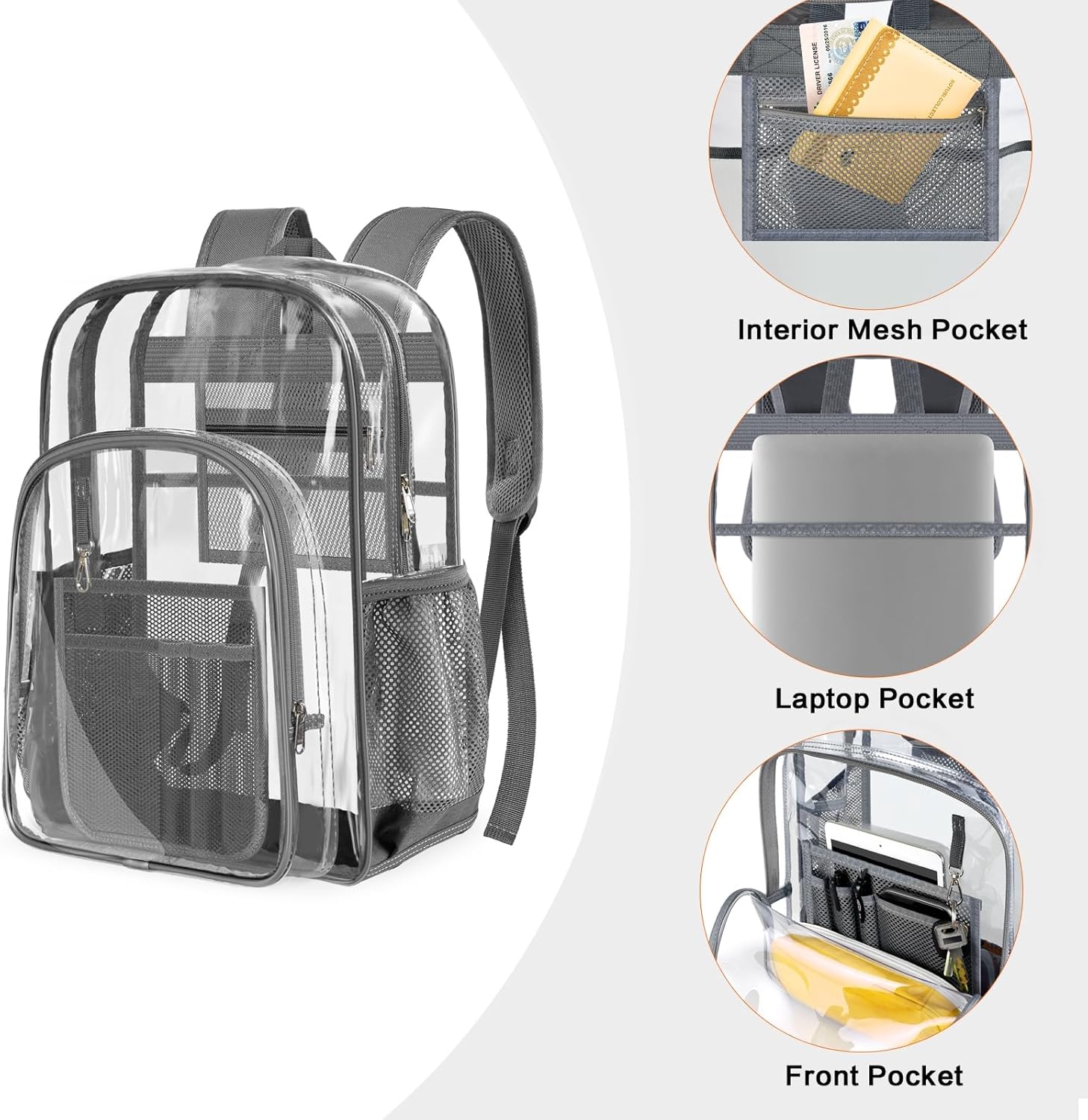 PAMANO Clear Backpack Transparent Heavy Duty School PVC Bookbag See Through Bag Boys and Girls for College Work Travel Security