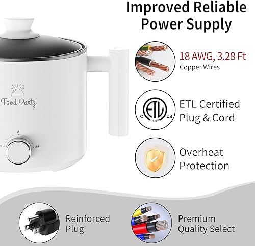 Miniatura 4 de Food Party Olla eléctrica caliente para cocinar Ramen Cooker 1.8L Dormitorio Universitario Esenciales de Habitación Mini Hotpot Shabu Shabu Pot 110V