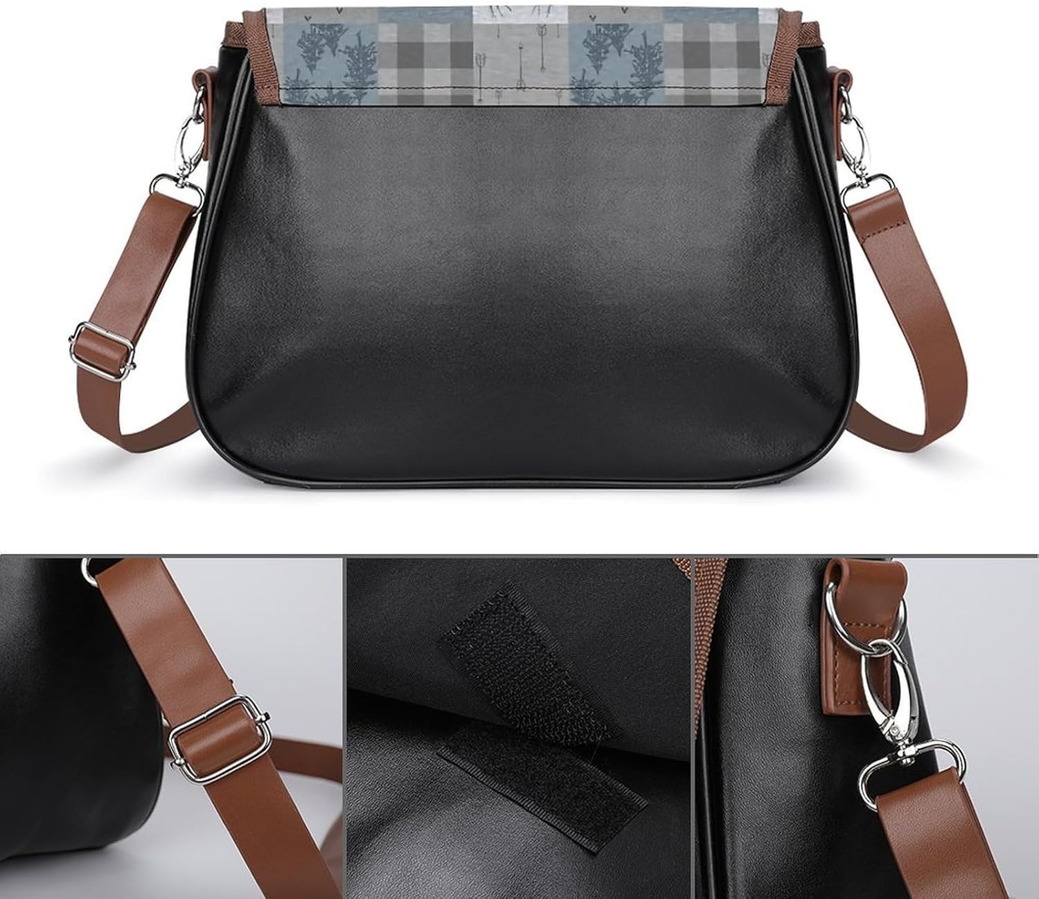 Deer Patchwork - Rustic Blue And GreyWomen's Faux Leather Crossbody Bag, Waterproof Wrinkle-Resistant Shoulder Bag with Detachable Strap, Large Capacity Casual Handbag, Fashion Daily Purse for Shoppin