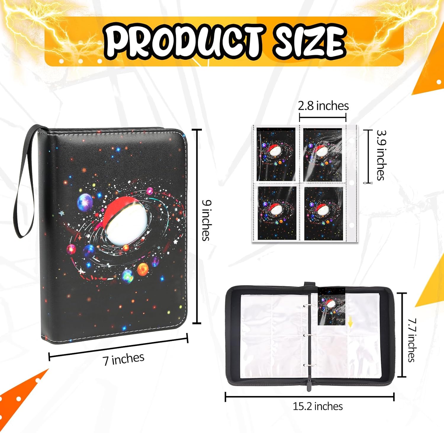 400 Pocket Trading Card Binder with 50 Removable Sleeves, Portable Zippered Card Holder, Collection Album Book Case Storage for MTG, TCG, Sports, Game Cards (Starlit Sky)