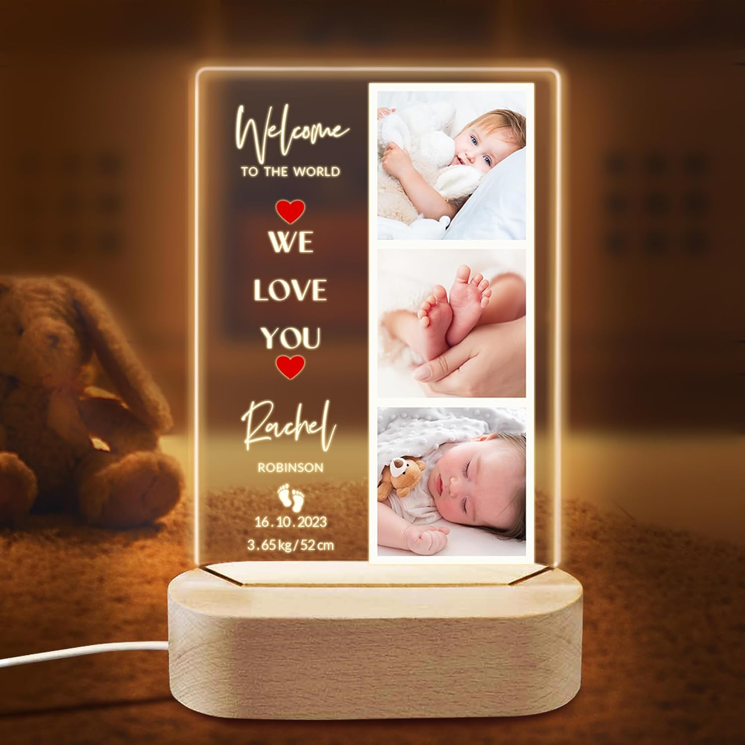 Personalized Baby Night Light, Custom Nursery Night Light for Kids, Personalized Baby Gifts for Boys, Girls, Custom Baby Night Light for Kids, Personalized Birthday Gift for Baby, Kids