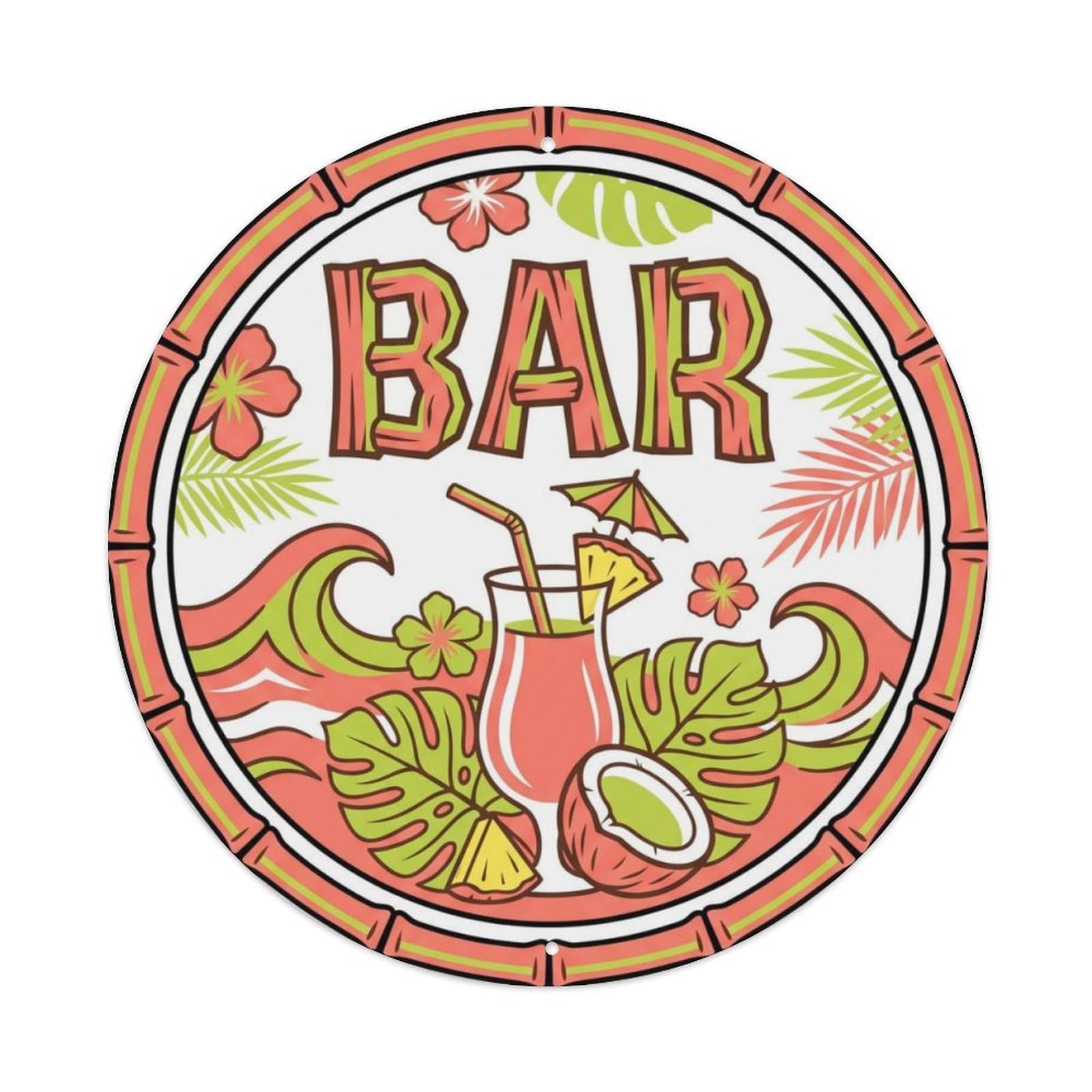 BAR Tropical Paradise Plate Metal Tin Sign Plaque Wall Decor for Cafe, Club Bar, Office, Home Garden Round Metal Poster 8x8Inch