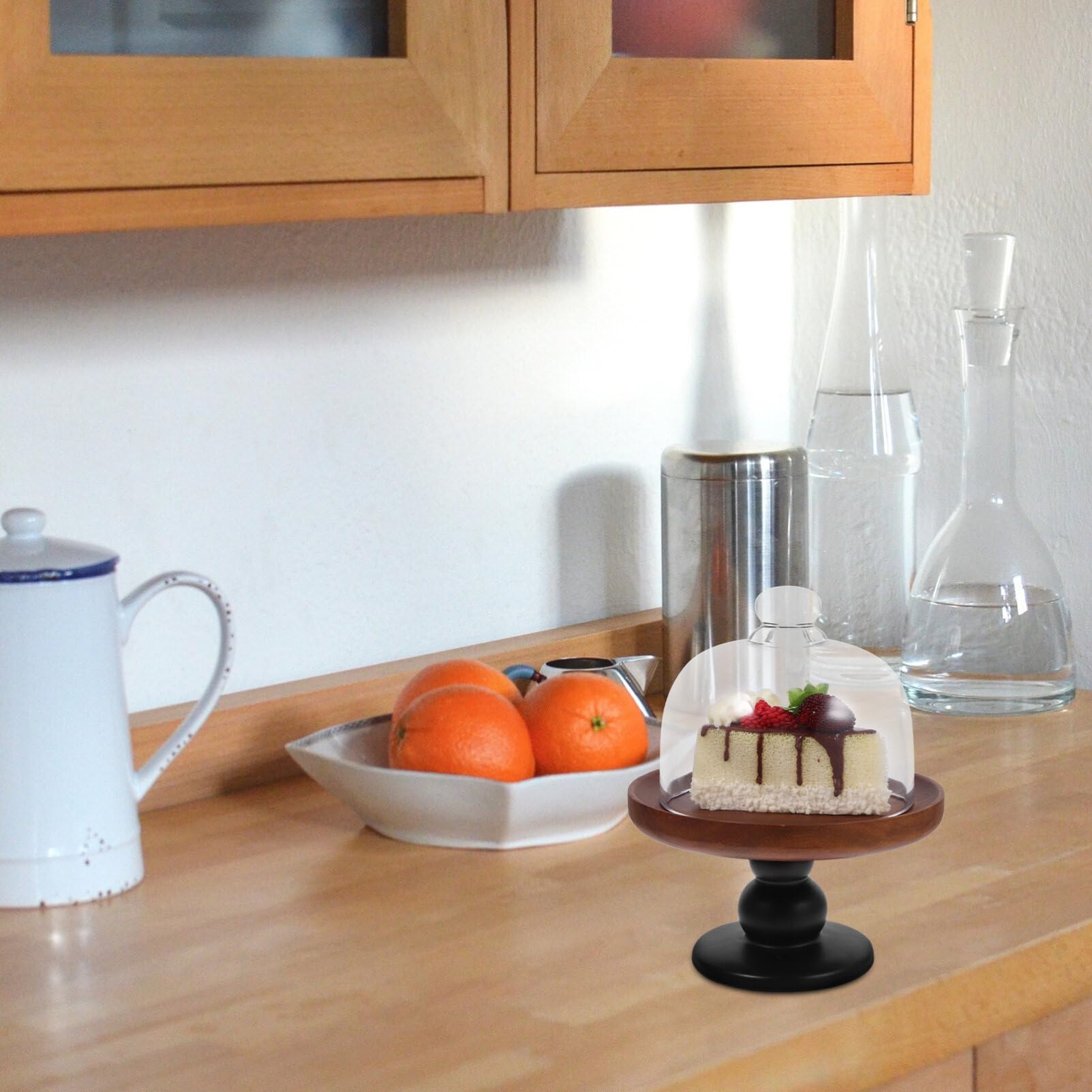 Soporte multifuncional para tartas con tapa de cúpula, soporte de exhibición de postres para té de la tarde, 21,2 x 15 cm, ideal para fiestas y celebraciones